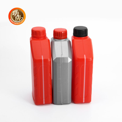Garrafa azul vermelha do combustível da gasolina da garrafa vazia do óleo de motor do HDPE
