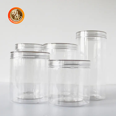 Jarros de plástico para animais de estimação de fundo redondo de 1L com tampa transparente