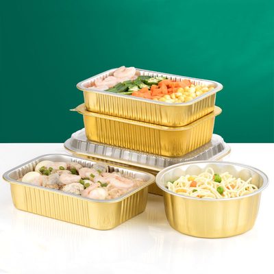 A folha de alumínio do quadrado personaliza a bandeja de alumínio afastada descartável do alimento das caixas de embalagem