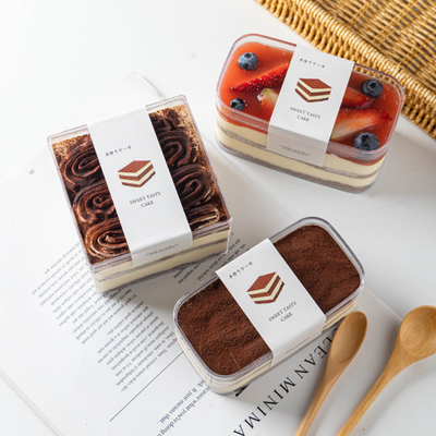 Caixa de empacotamento doce da sobremesa quadrada da musse da pastelaria do recipiente de armazenamento do bolo do Tiramisu